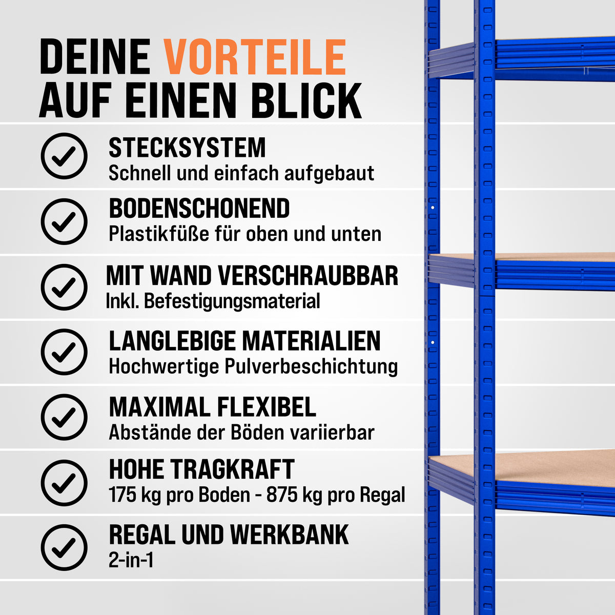 Set di 3 scaffali angolari e per carichi pesanti blu da 875 kg l'uno