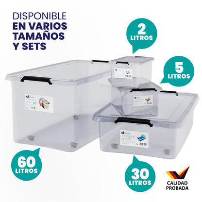 Set di 6 scatole portaoggetti trasparenti 60x40x35cm 60L