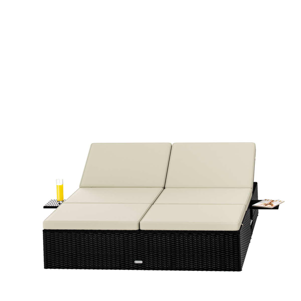 Lettino in polyrattan nero/crema 200x160x33cm
