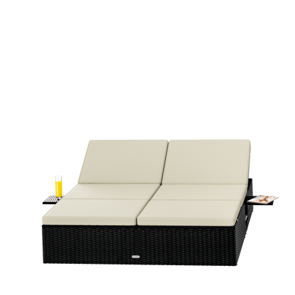 Lettino in polyrattan nero/crema 200x160x33cm