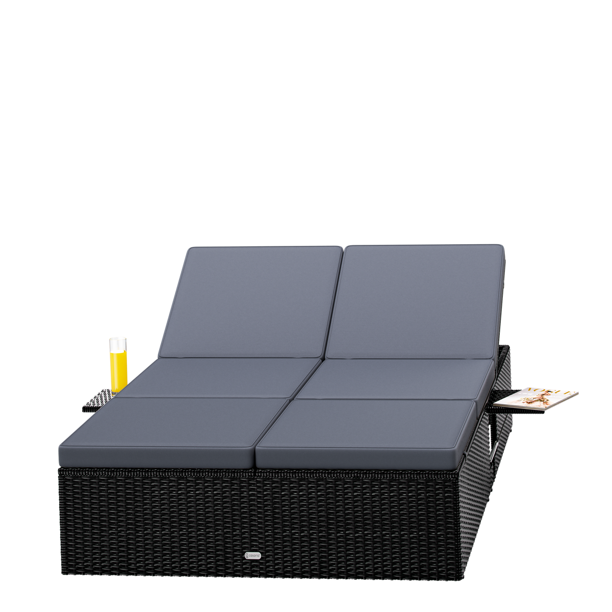 Lettino in polyrattan nero/antracite 200x115x33 cm