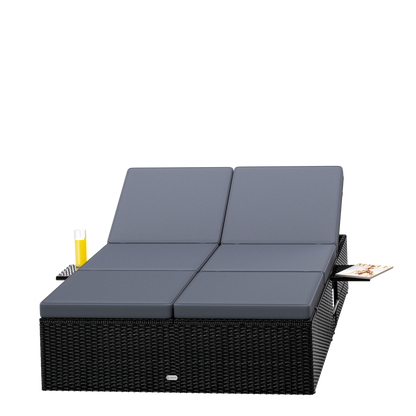 Lettino in polyrattan nero/antracite 200x115x33 cm