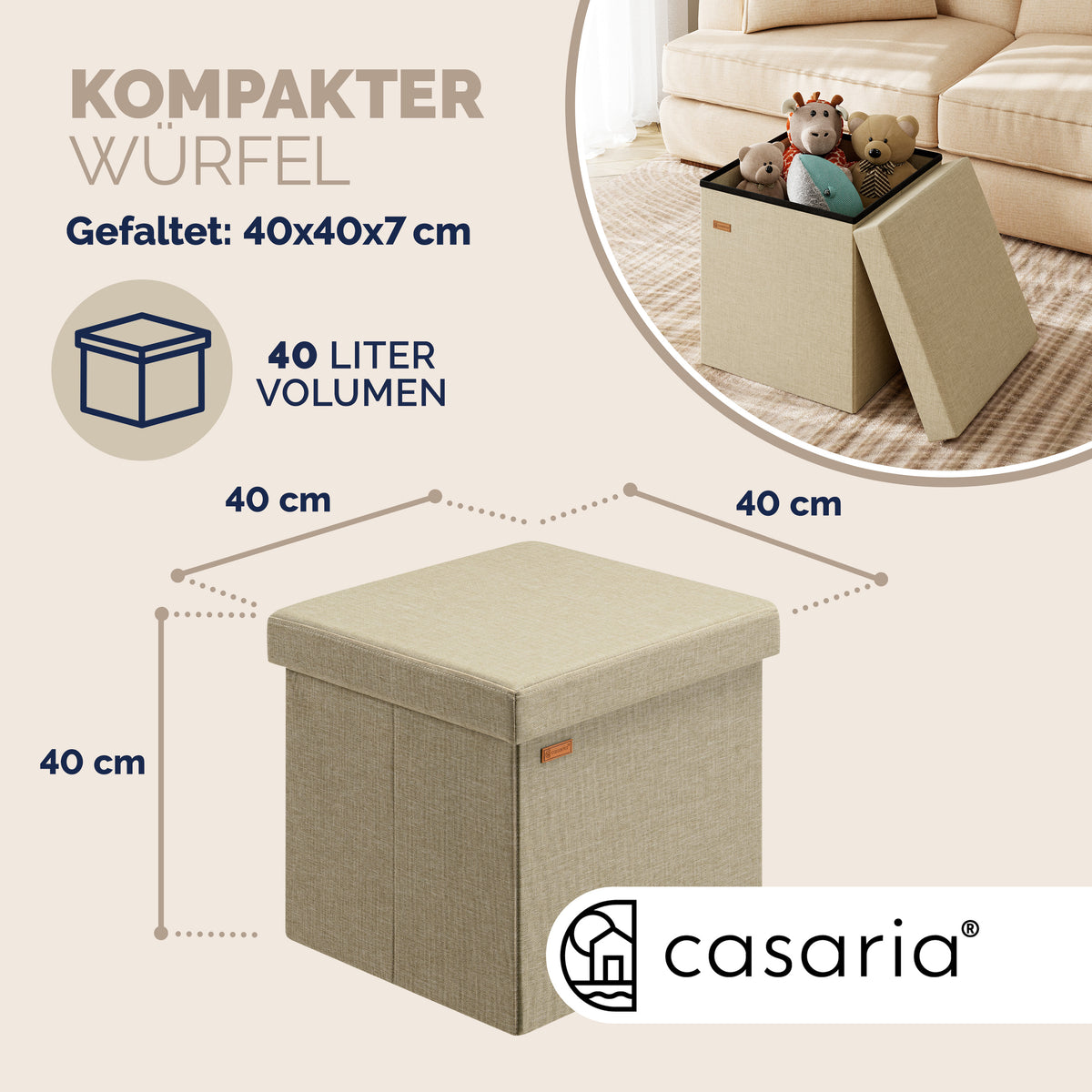 Set di 2 sgabelli Beige 38x38x38cm pieghevoli