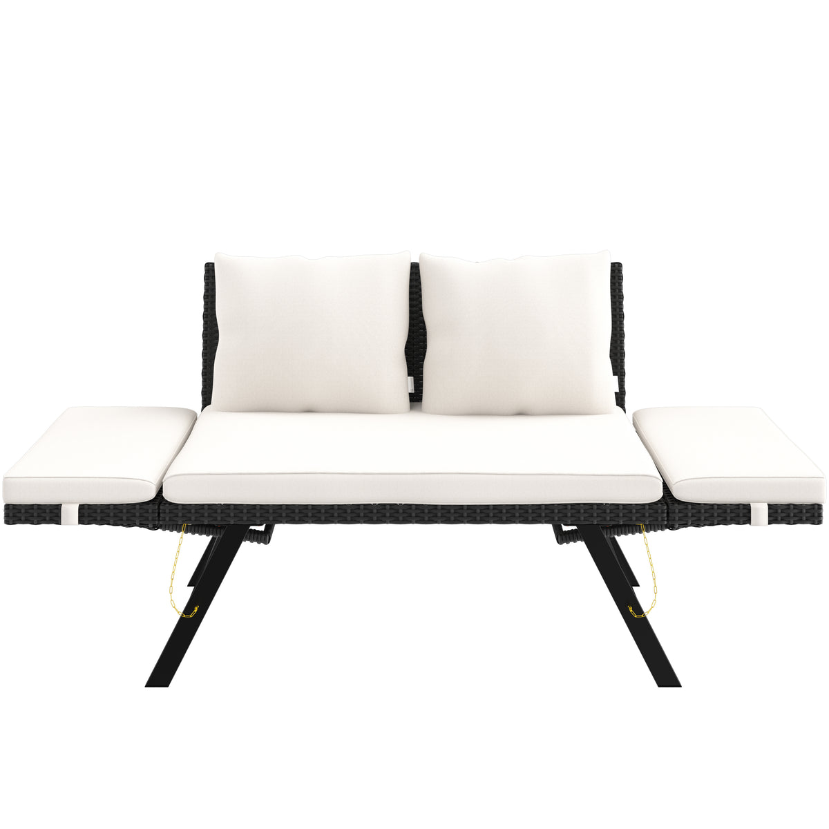 Panca da giardino polyrattan nero/crema 176x56x81cm