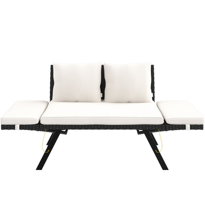 Panca da giardino polyrattan nero/crema 176x56x81cm