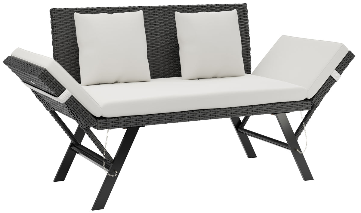 Panca da giardino polyrattan nero/crema 176x56x81cm