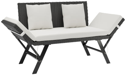 Panca da giardino polyrattan nero/crema 176x56x81cm