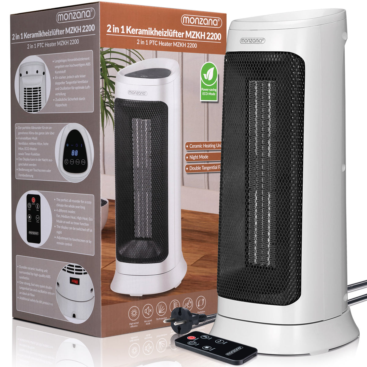Termoventilatore ceramico MZKH2200 bianco incl telecomando