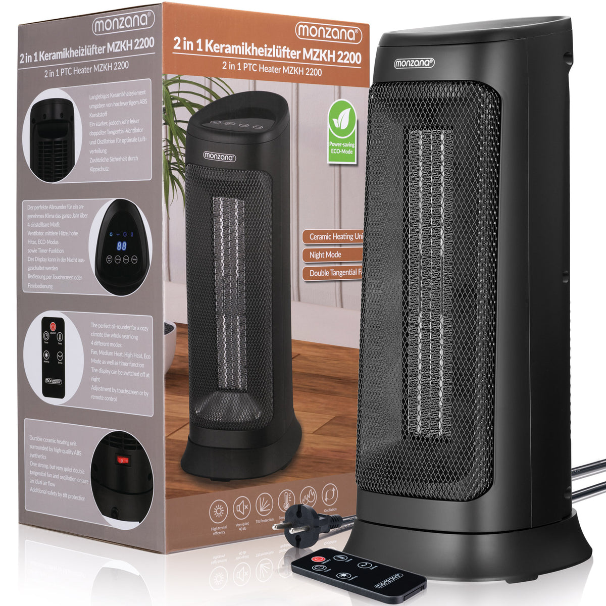 Termoventilatore ceramico MZKH2200 nero incl telecomando