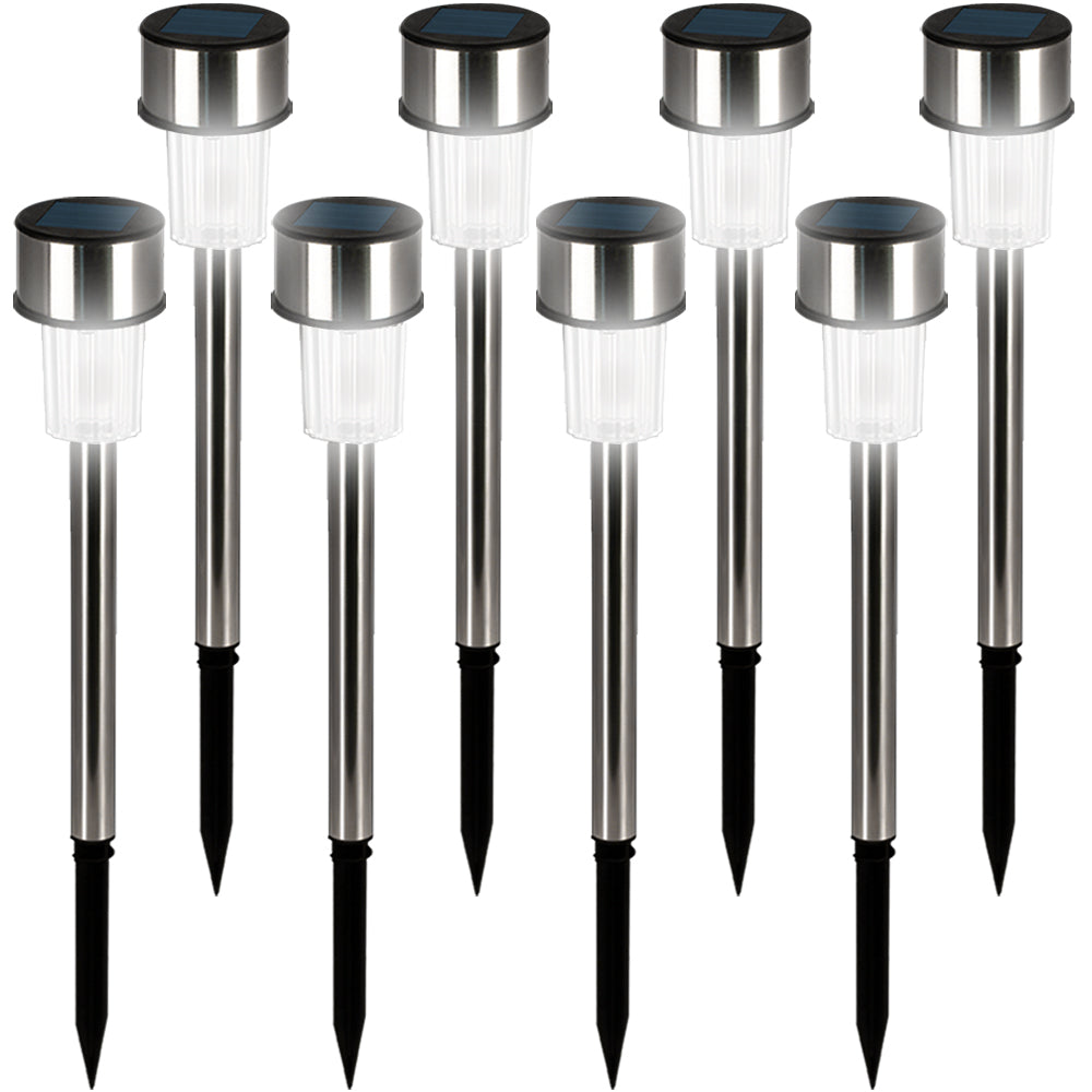 Lampade da giardino set 8 pzLED bianco caldo acciaio