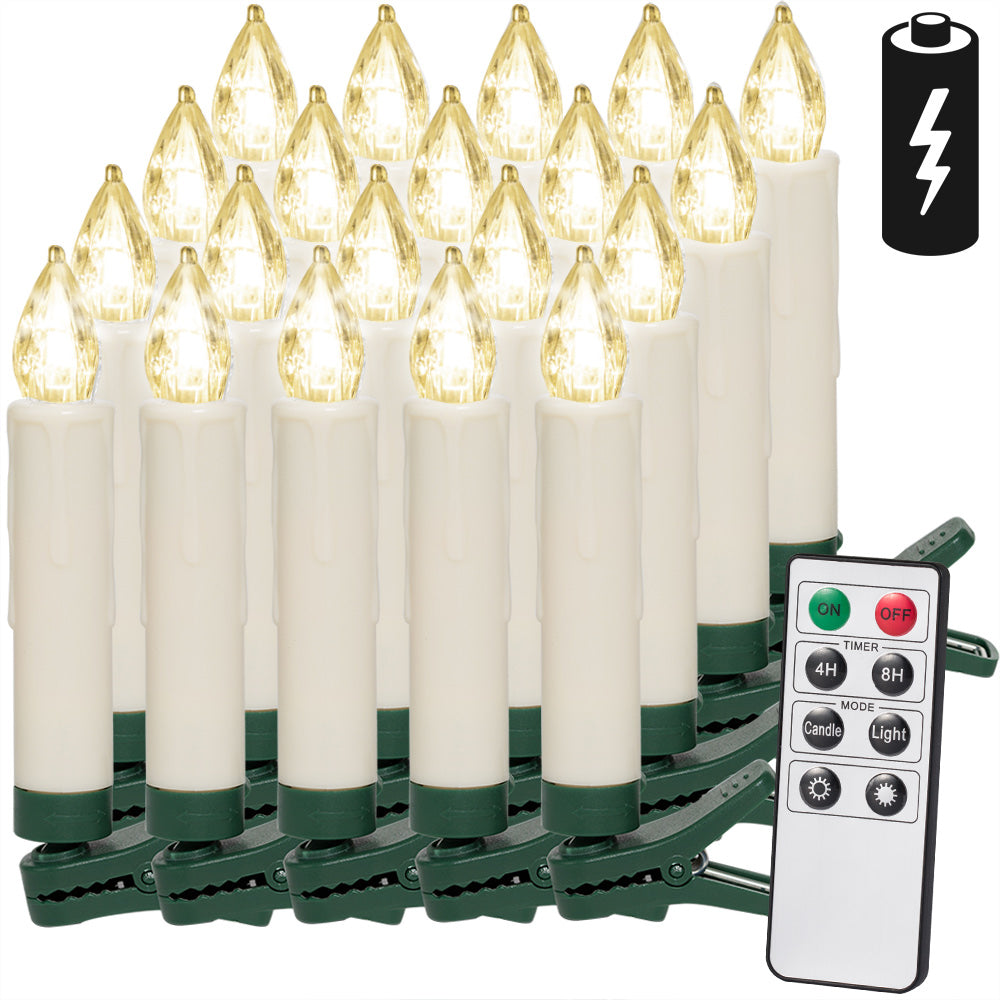 Candele albero di natale set 20 pz LED bianco caldo batteria incl