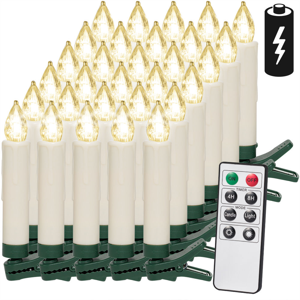 Candele albero di natale 30x LED bianco caldo batterie incl