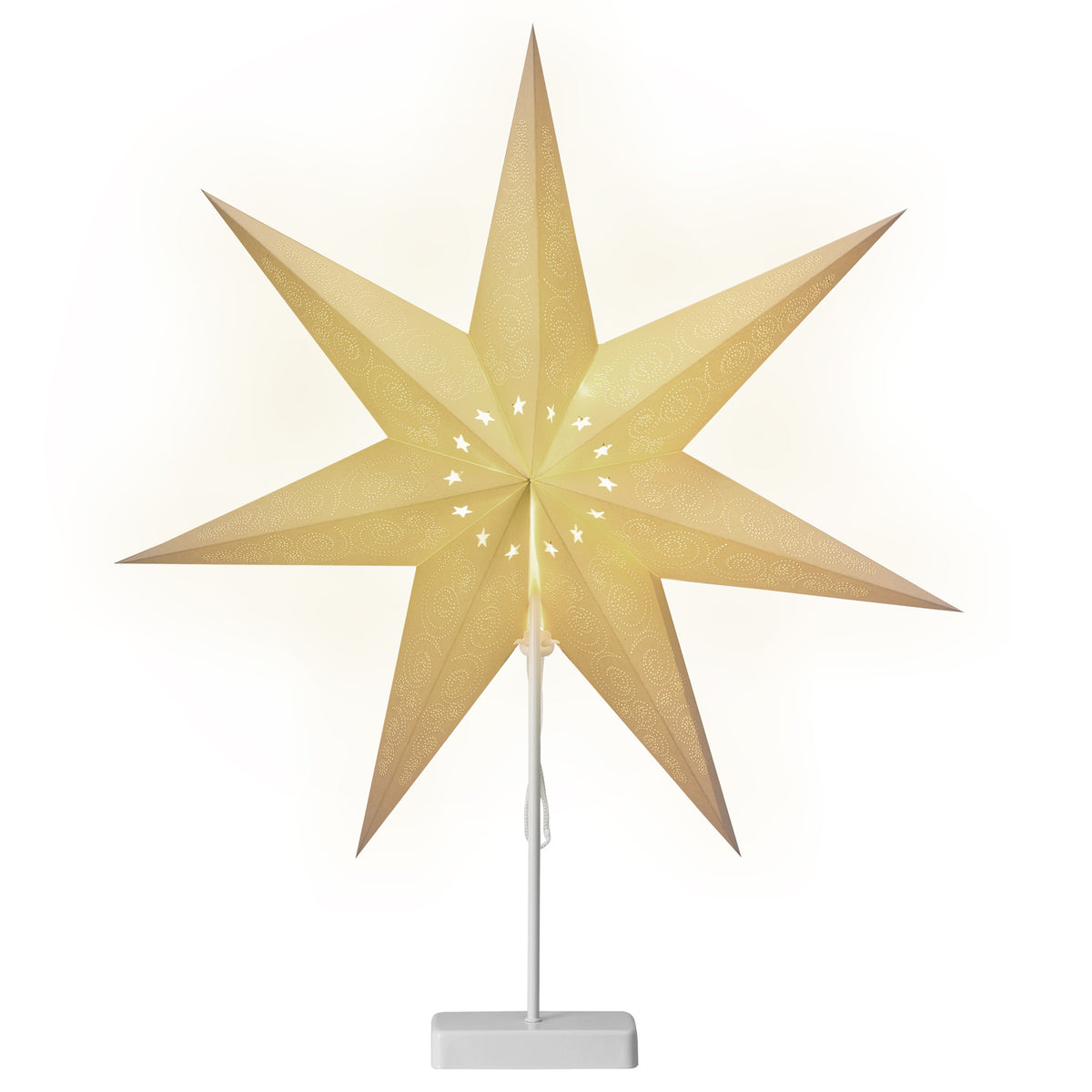 Stella di natale di carta bianco con LED 7 punte con stelline