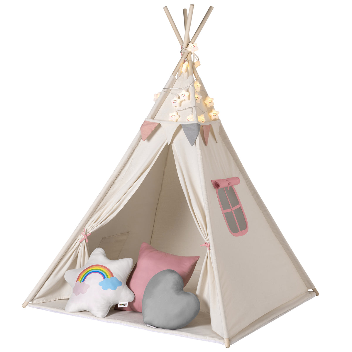 Tenda teepee per bambini bianco/rosa 160x130x130cm