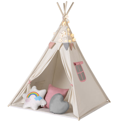 Tenda teepee per bambini bianco/rosa 160x130x130cm