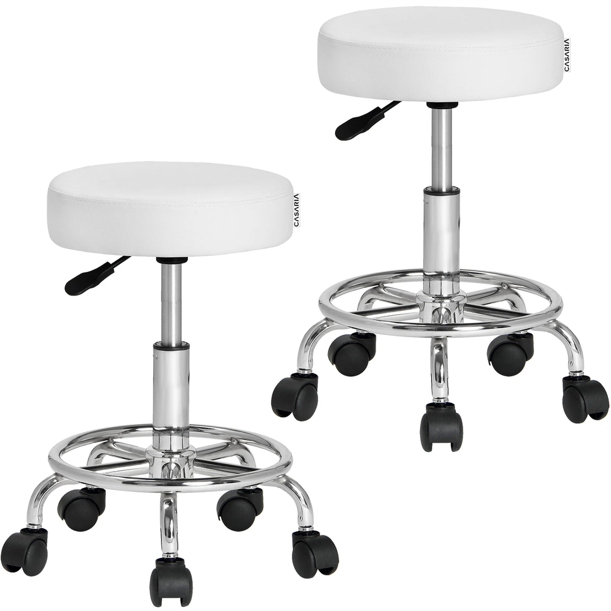 Sgabello girevole 360º set di 2 branco altezza regolabile