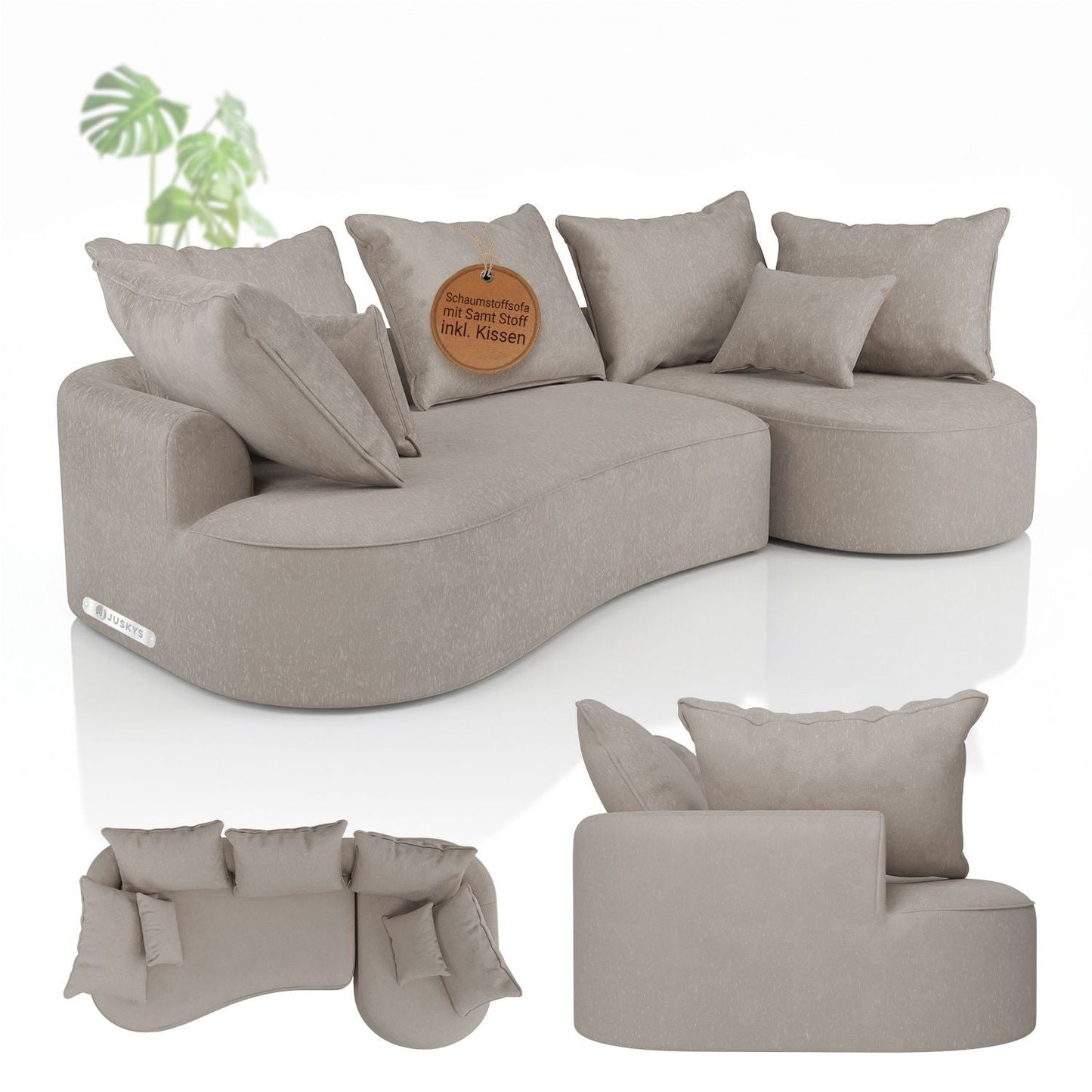 Divano Tirano con pouf e cuscini decorativi