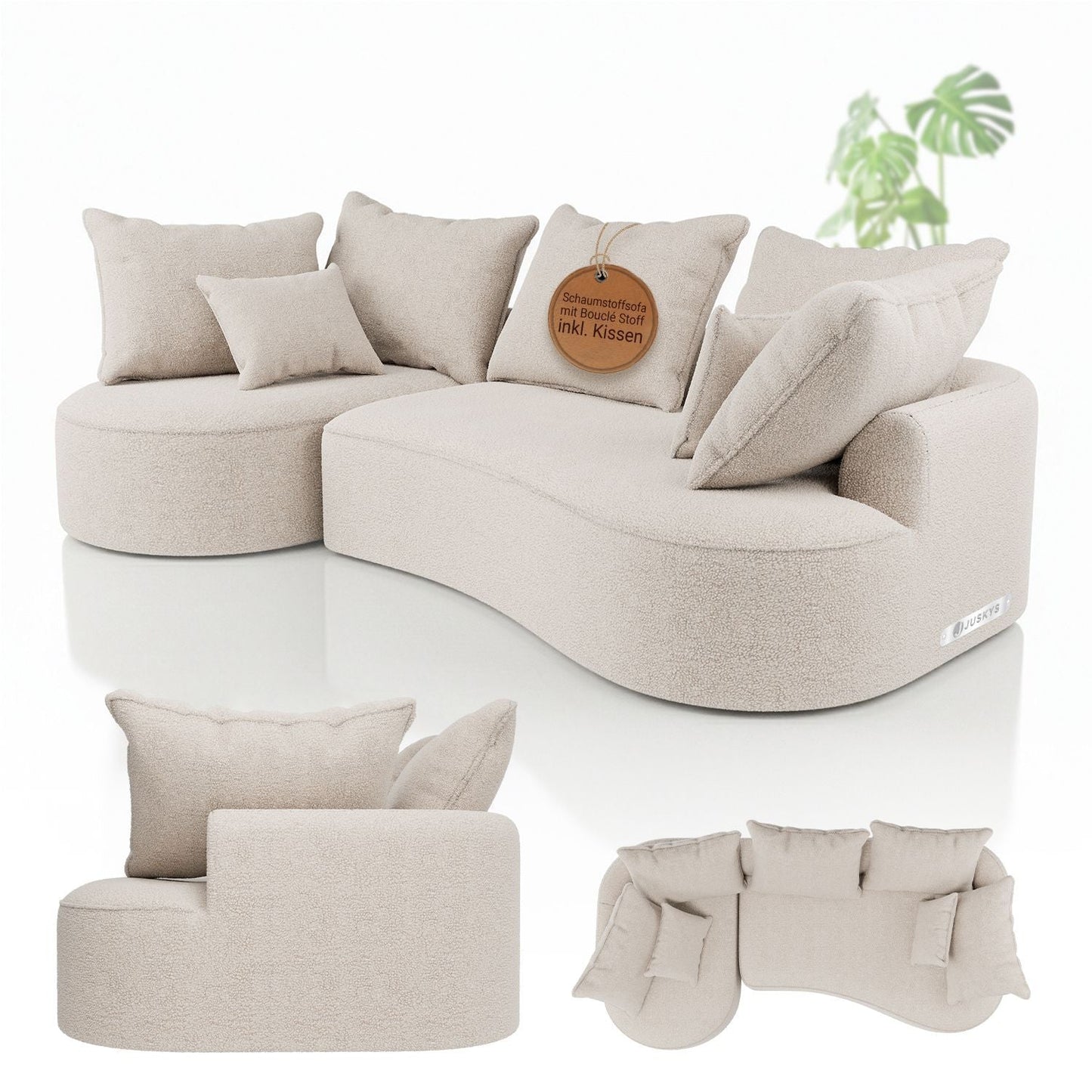 Divano Tirano con pouf e cuscini decorativi
