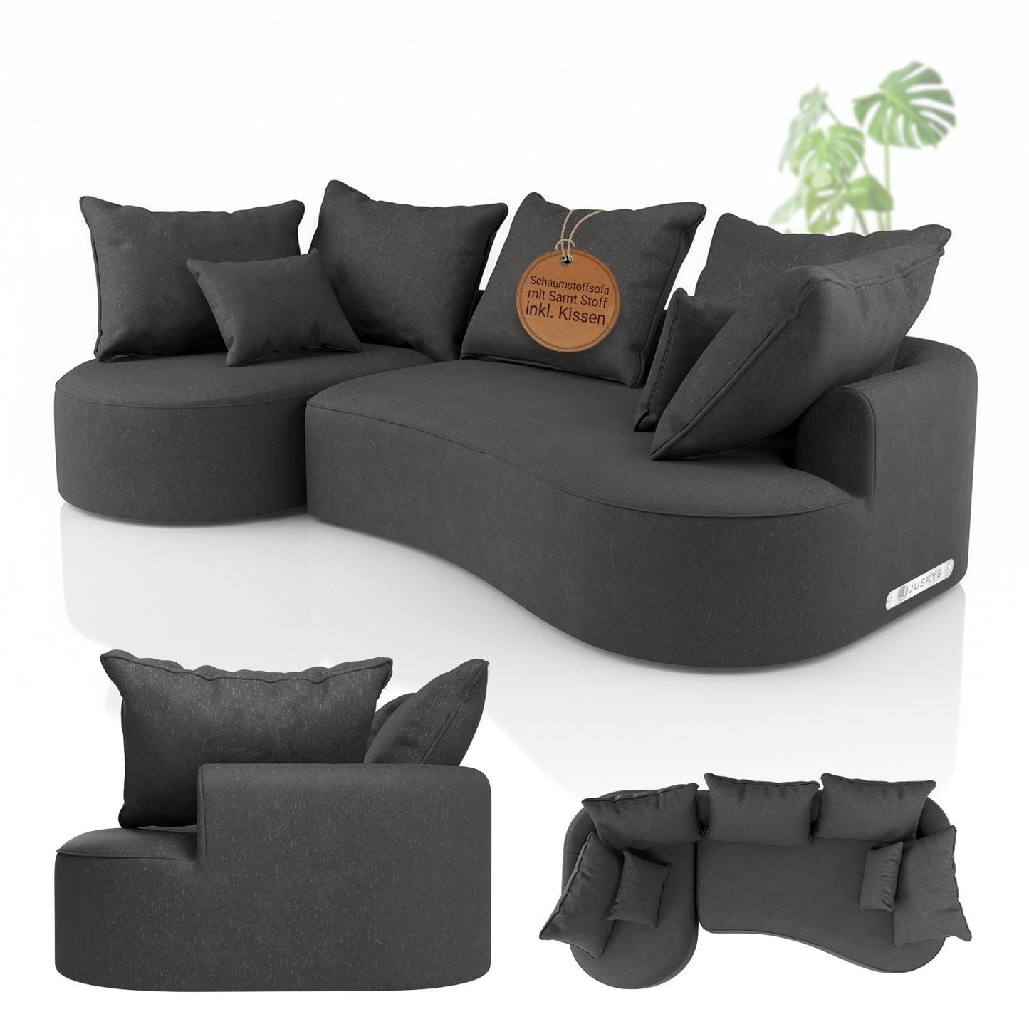 Divano Tirano con pouf e cuscini decorativi