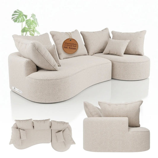 Divano Tirano con pouf e cuscini decorativi