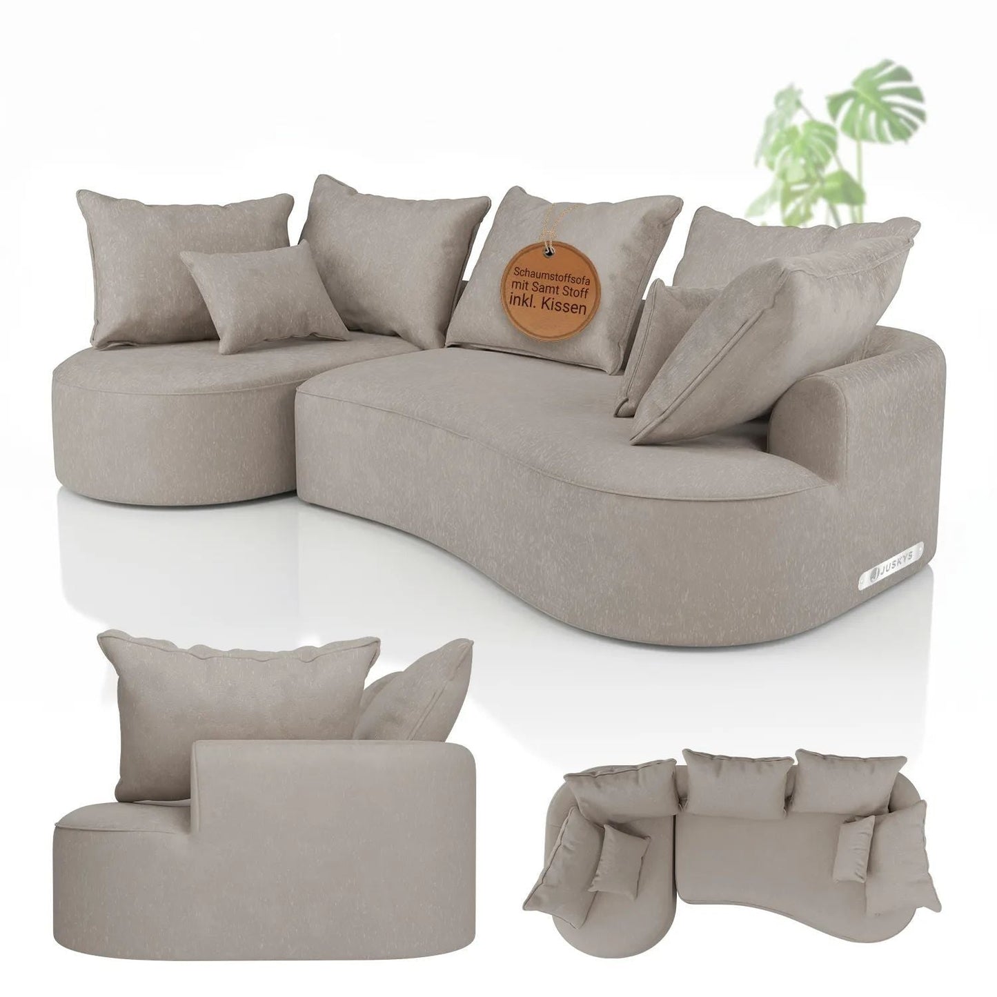 Divano Tirano con pouf e cuscini decorativi