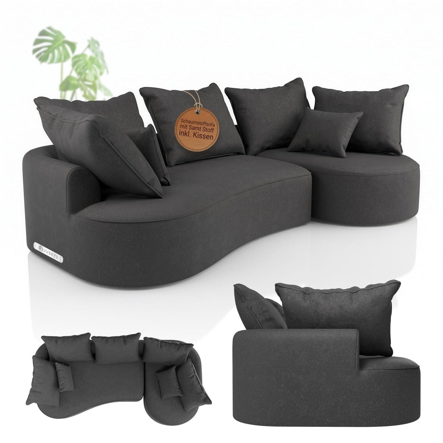 Divano Tirano con pouf e cuscini decorativi