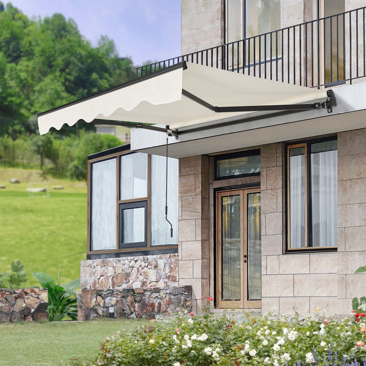 Tenda a bracci pieghevoli con manovella