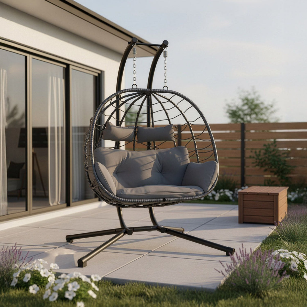 Sedia sospesa doppia in polyrattan Aria