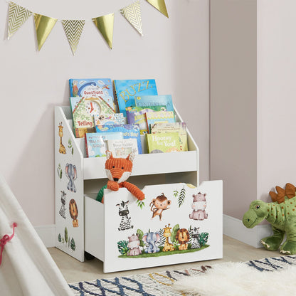 Libreria per bambini con 3 ripiani e box estraibile per giocattoli