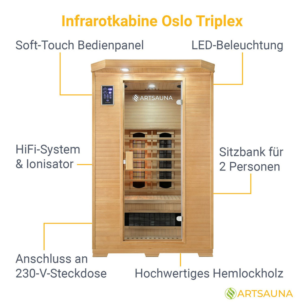 Cabina a infrarossi Oslo con sistema di riscaldamento Triplex