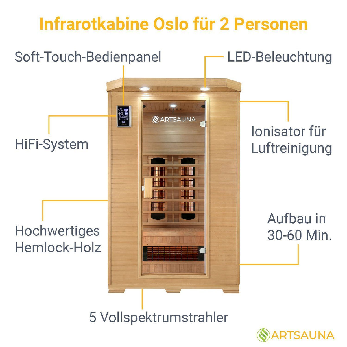 Cabina a infrarossi Oslo con radiatore a spettro completo