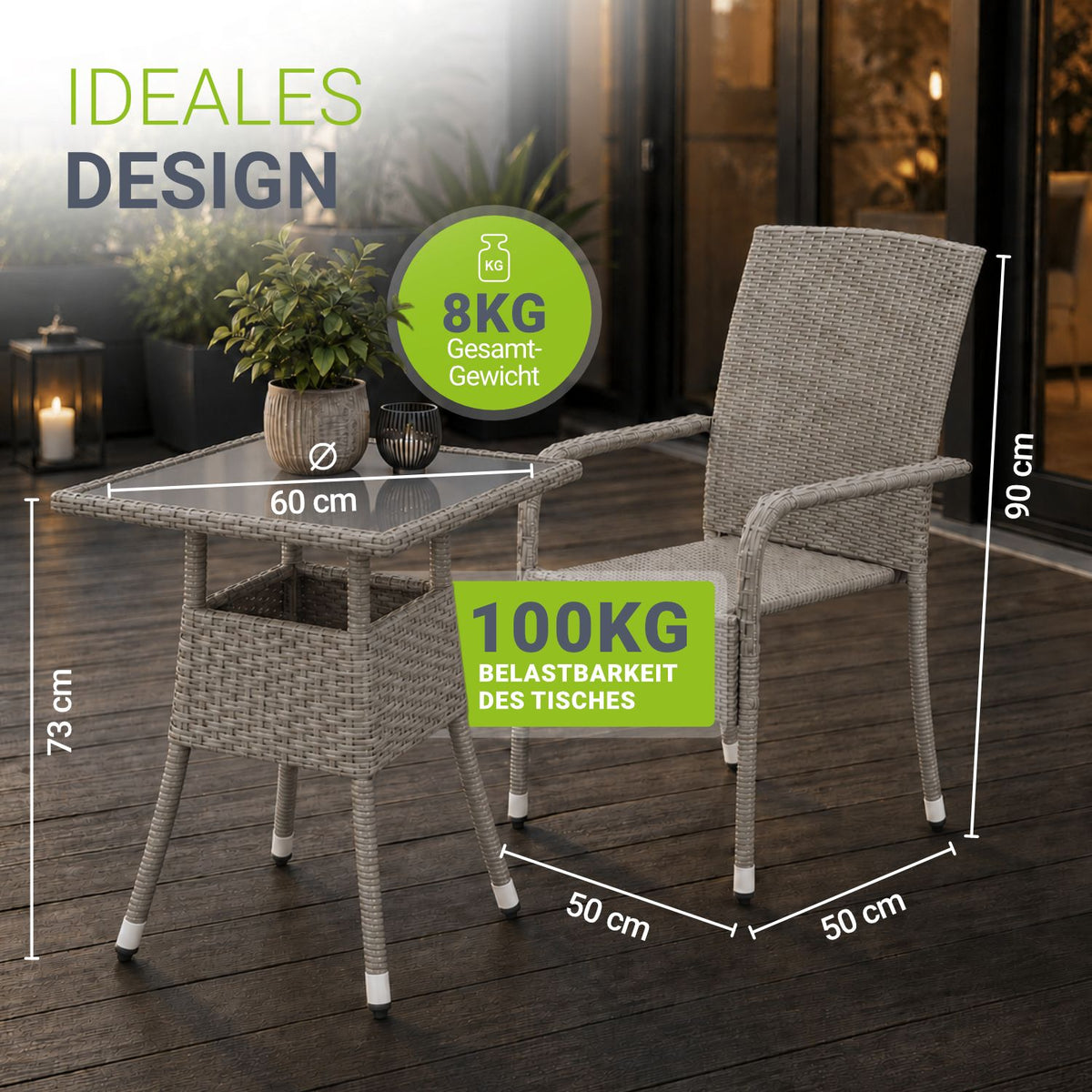 Tavolo da giardino quadrato in polyrattan Yoro