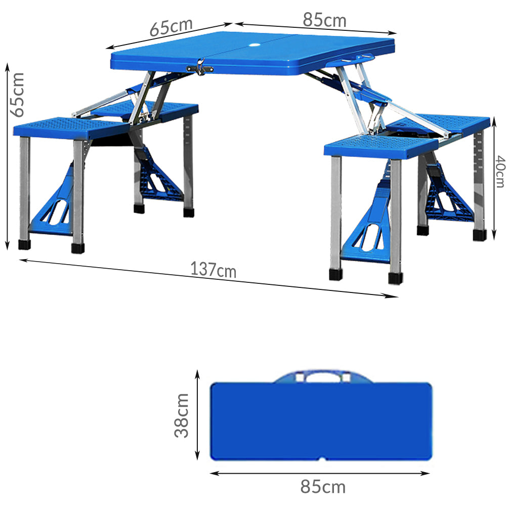 Tavolo da campeggio con sedie alluminio 137x85x65cm
