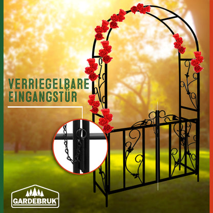 Arco per rose con portoncino metallo nero 115x37x225cm