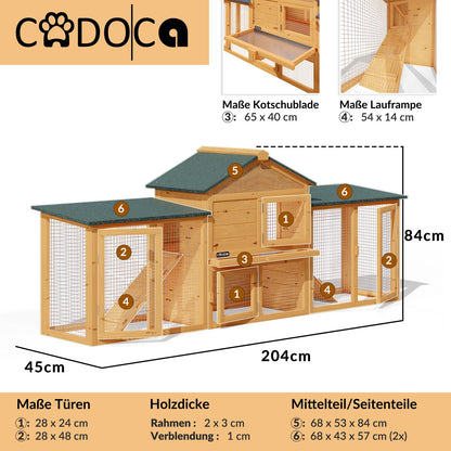 Cuccia per conigli a 2 piani in legno 204x45x84cm