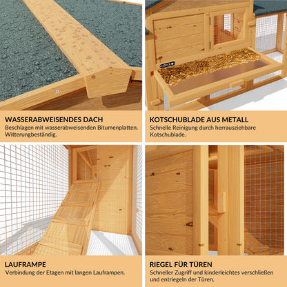 Cuccia per conigli a 2 piani in legno 204x45x84cm