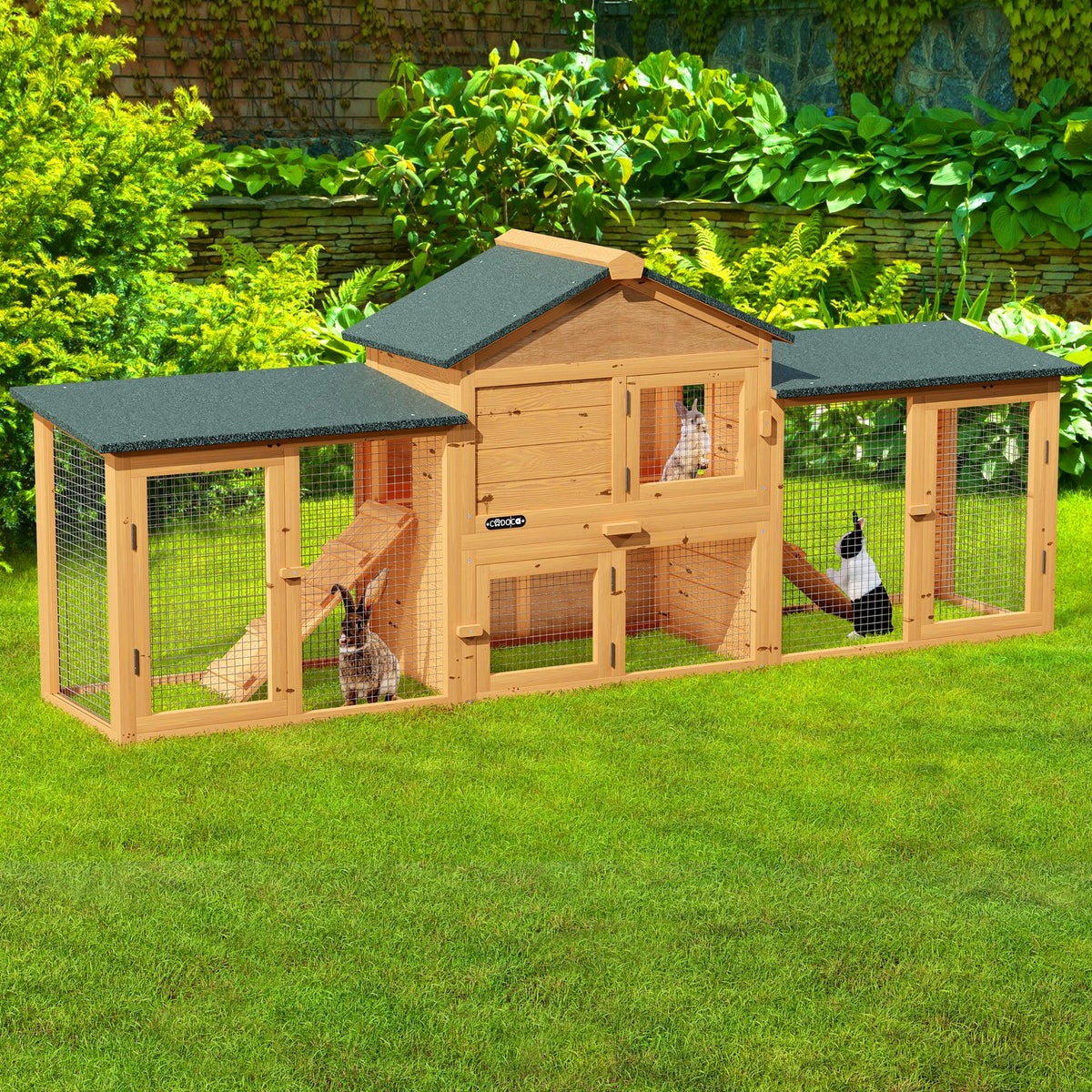 Cuccia per conigli a 2 piani in legno 204x45x84cm
