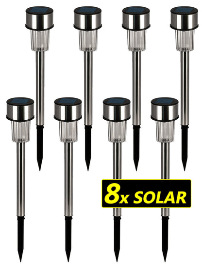 Lampade da giardino set 8 pzLED bianco caldo acciaio
