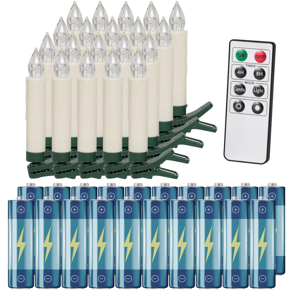 Candele albero di natale set 20 pz LED bianco caldo batteria incl