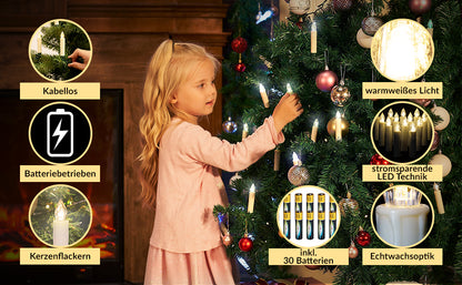 Candele albero di natale 30x LED bianco caldo batterie incl