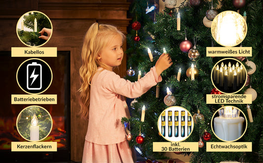 Candele albero di natale 30x LED bianco caldo batterie incl