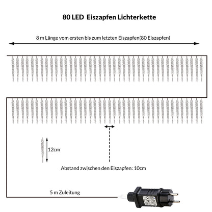 Luci di natale 80 stalattiti luminose LED 13m blu