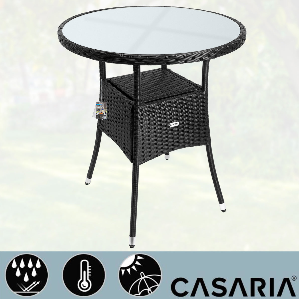 Tavolino da giardino rotondo nero polyrattan Ø60cm