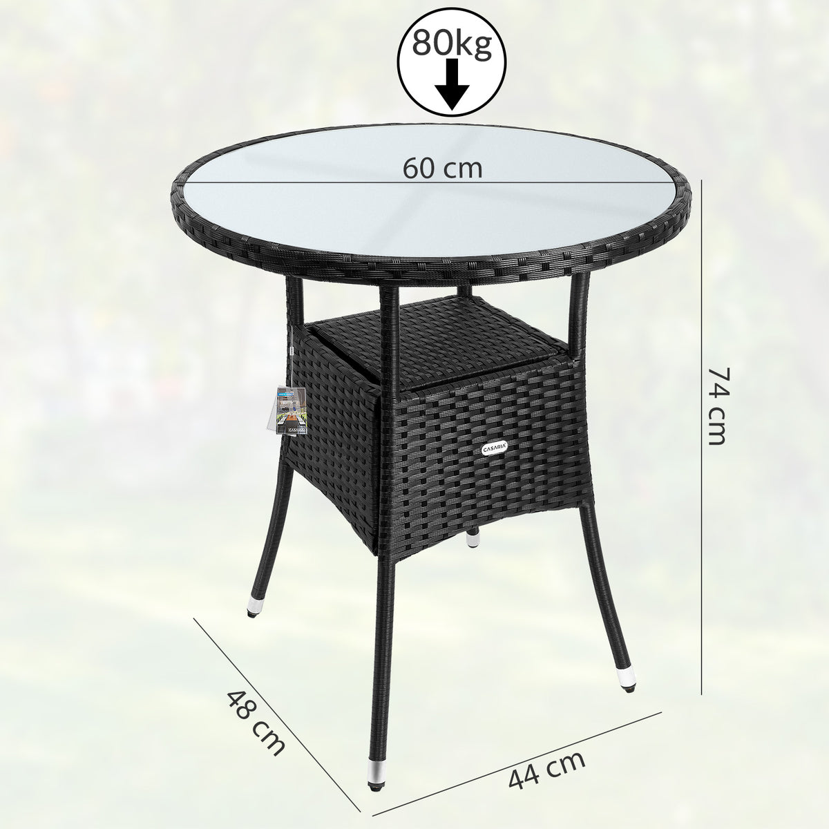 Tavolino da giardino rotondo nero polyrattan Ø60cm