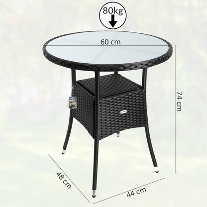 Tavolino da giardino rotondo nero polyrattan Ø60cm