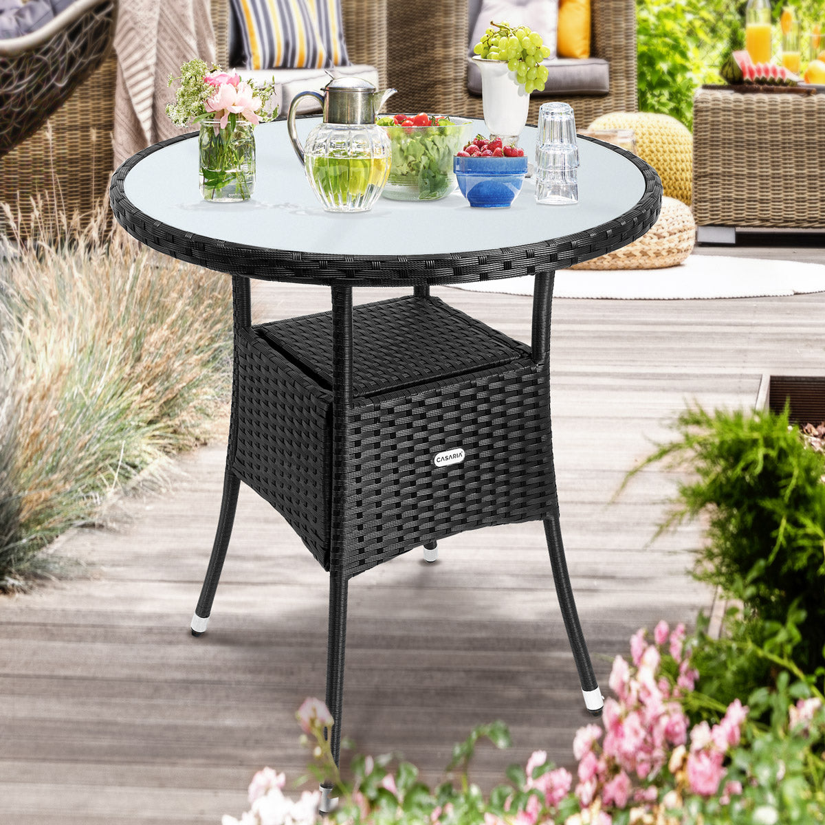 Tavolino da giardino rotondo nero polyrattan Ø60cm