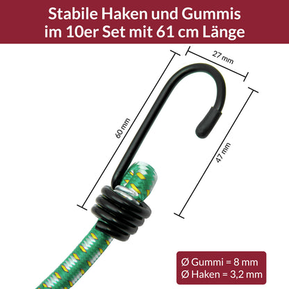Set 10 x Corde elastiche verde 61cm Ø8mm