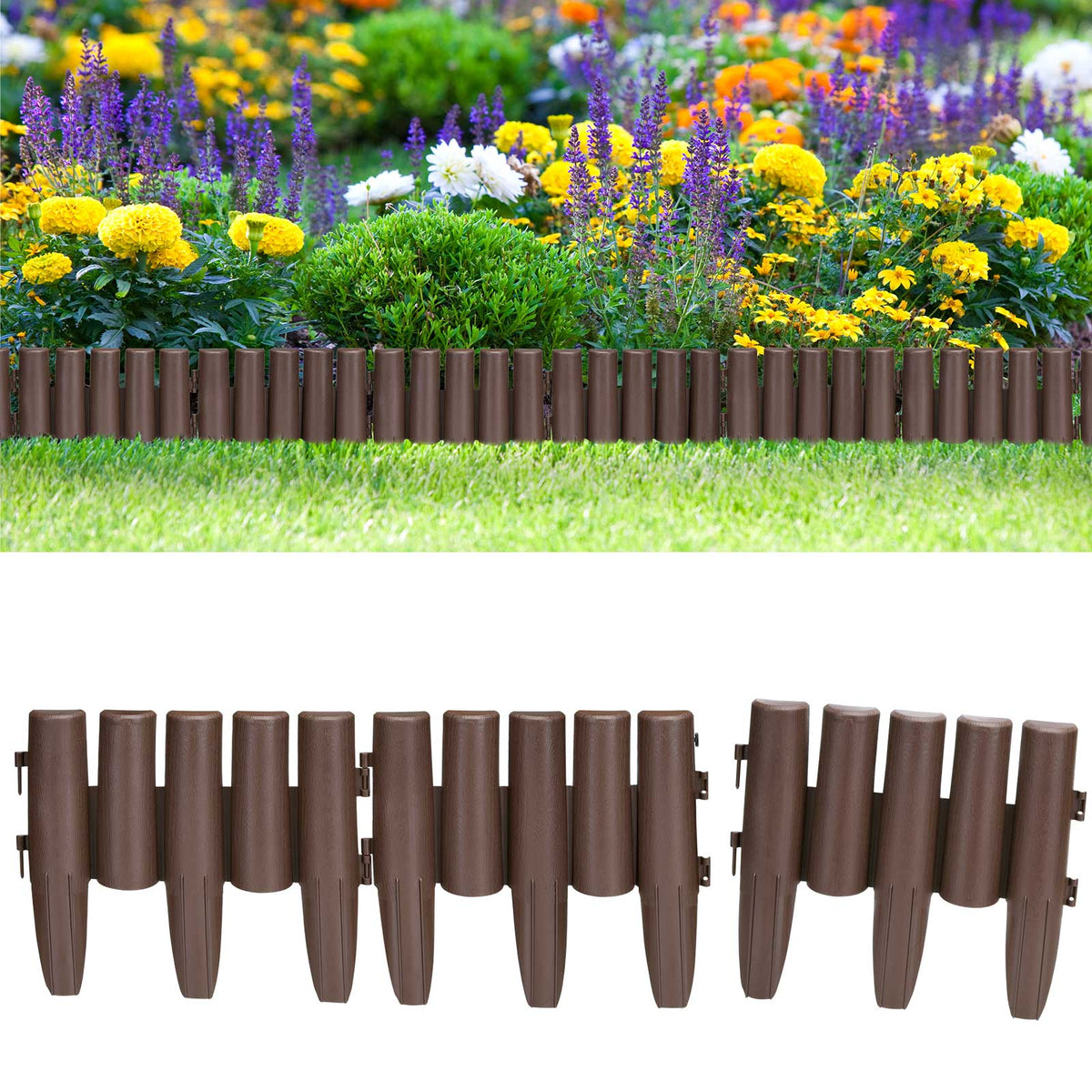 Recinzione giardino set 1x 8 pz marrone plastica 2,24m
