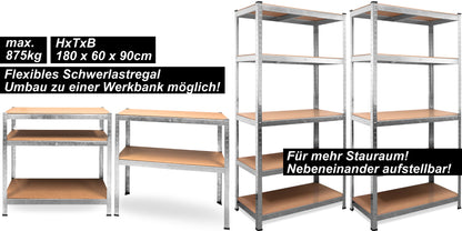 Scaffale alta portata 875kg metallo 180x90x60cm