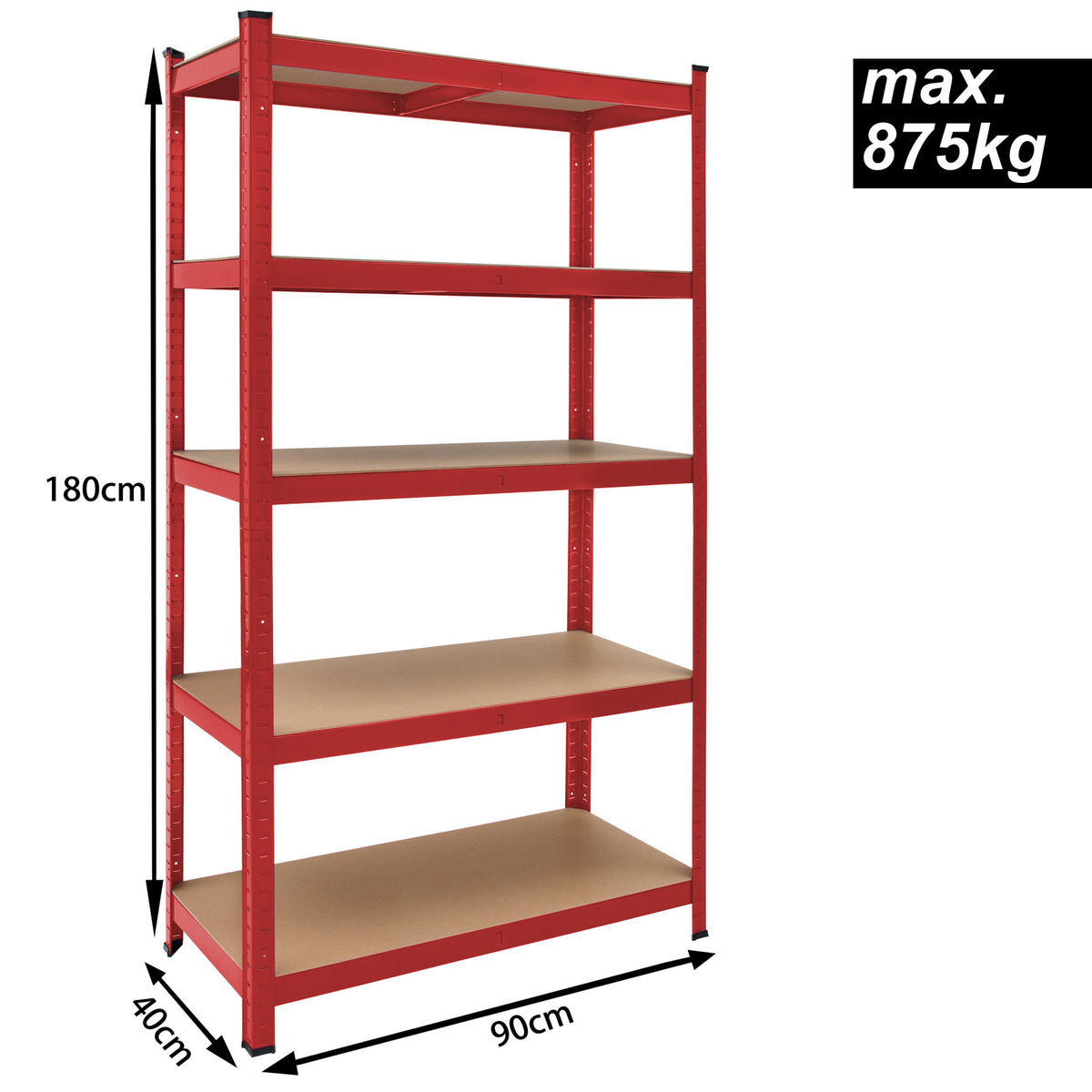 Scaffale alta portata 875kg metallo rosso 180x90x40cm